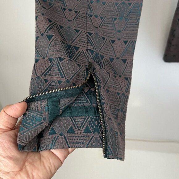 Anthropologie Cartonnier - Women's Jacquard Charlie Ankle Pants - Brown/Green. 8 - Picture 6 of 7
